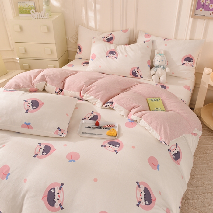 91家纺网 家纺一手货源 找家纺 甜之梦 2025新款针织棉印花四件套 蜜桃牛奶