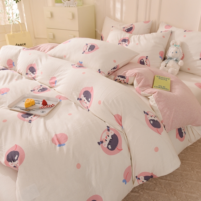 91家纺网 家纺一手货源 找家纺 甜之梦 2025新款针织棉印花四件套 蜜桃牛奶