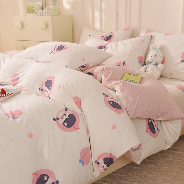 91家纺网 家纺一手货源 找家纺 甜之梦 2025新款针织棉印花四件套 蜜桃牛奶