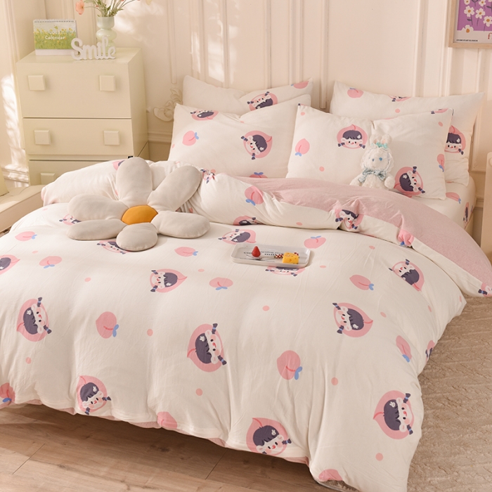 91家纺网 家纺一手货源 找家纺 甜之梦 2025新款针织棉印花四件套 蜜桃牛奶