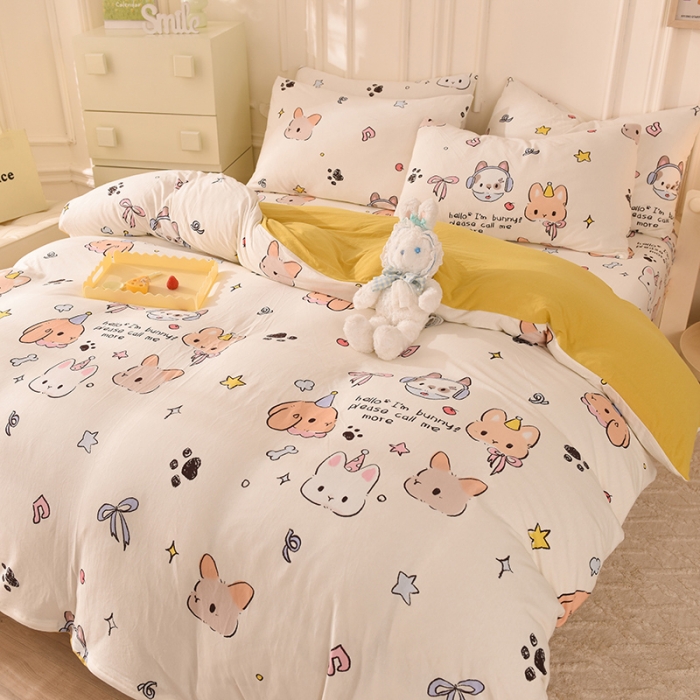 91家纺网 家纺一手货源 找家纺 甜之梦 2025新款针织棉印花四件套 派对小兔