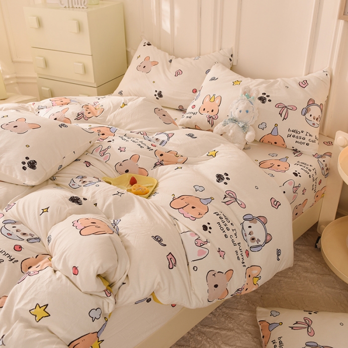 91家纺网 家纺一手货源 找家纺 甜之梦 2025新款针织棉印花四件套 派对小兔