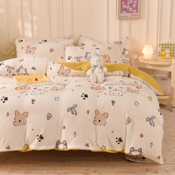 91家纺网 家纺一手货源 找家纺 甜之梦 2025新款针织棉印花四件套 派对小兔