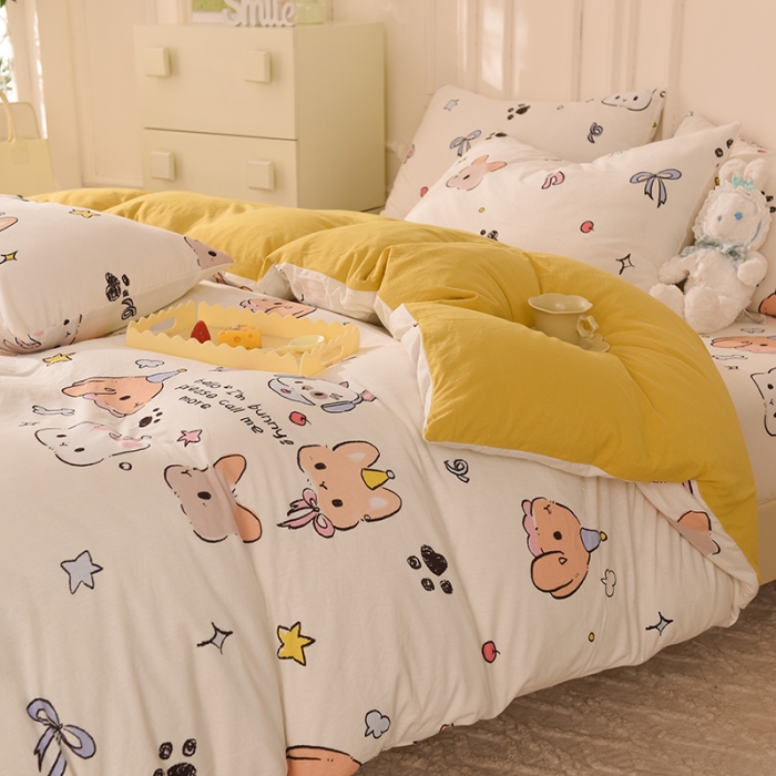 91家纺网 家纺一手货源 找家纺 甜之梦 2025新款针织棉印花四件套 派对小兔