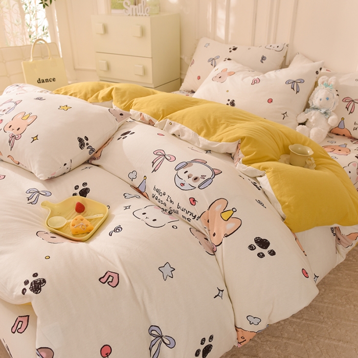 91家纺网 家纺一手货源 找家纺 甜之梦 2025新款针织棉印花四件套 派对小兔