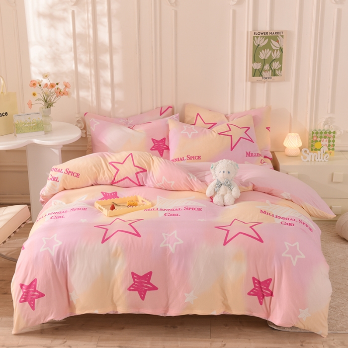 91家纺网 家纺一手货源 找家纺 甜之梦 2025新款针织棉印花四件套 星星的约定