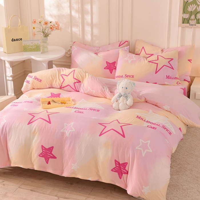 91家纺网 家纺一手货源 找家纺 甜之梦 2025新款针织棉印花四件套 星星的约定