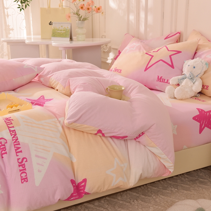 91家纺网 家纺一手货源 找家纺 甜之梦 2025新款针织棉印花四件套 星星的约定