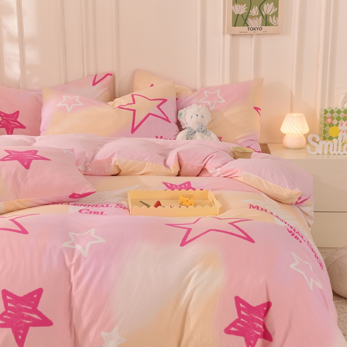 91家纺网 家纺一手货源 找家纺 甜之梦 2025新款针织棉印花四件套 星星的约定