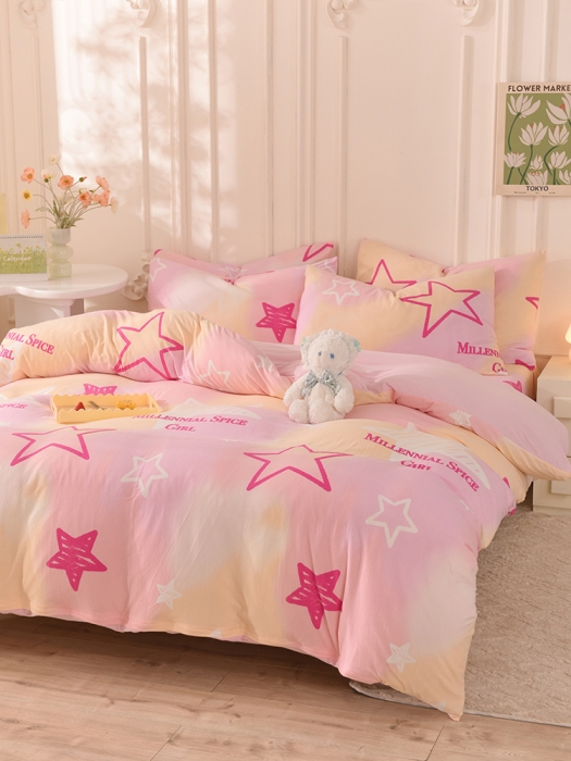 91家纺网 家纺一手货源 找家纺 甜之梦 2025新款针织棉印花四件套 星星的约定