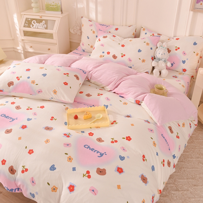 91家纺网 家纺一手货源 找家纺 甜之梦 2025新款针织棉印花四件套 幸运熊