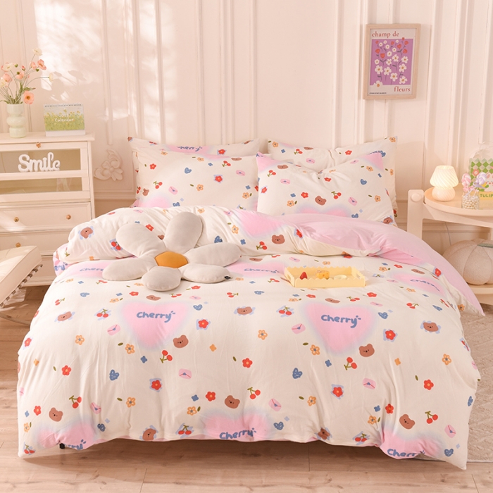 91家纺网 家纺一手货源 找家纺 甜之梦 2025新款针织棉印花四件套 幸运熊