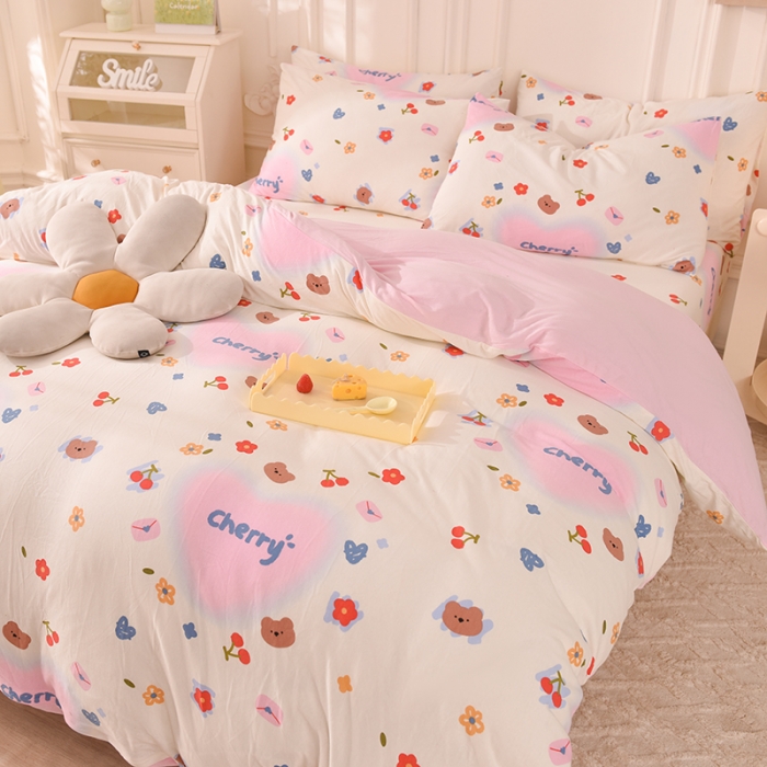 91家纺网 家纺一手货源 找家纺 甜之梦 2025新款针织棉印花四件套 幸运熊