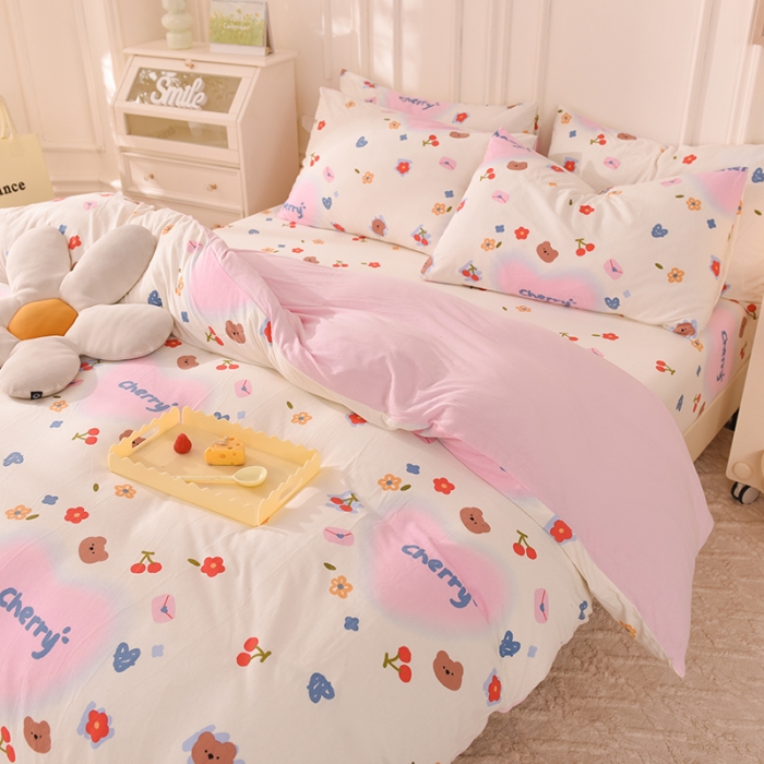 91家纺网 家纺一手货源 找家纺 甜之梦 2025新款针织棉印花四件套 幸运熊