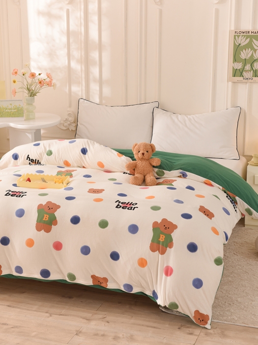 91家纺网 家纺一手货源 找家纺 甜之梦 2025新款针织棉印花单品被套 波点熊