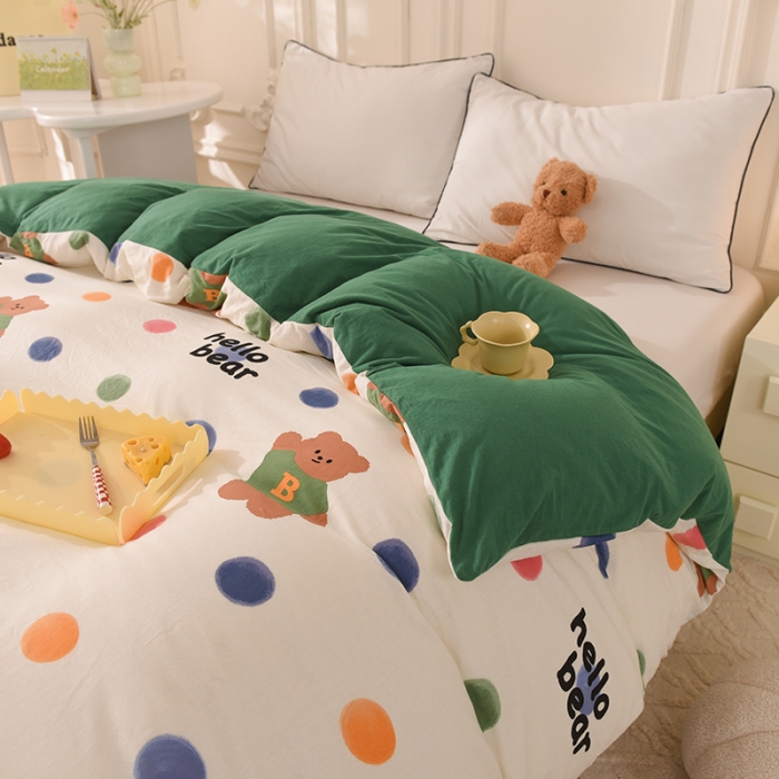 91家纺网 家纺一手货源 找家纺 甜之梦 2025新款针织棉印花单品被套 波点熊