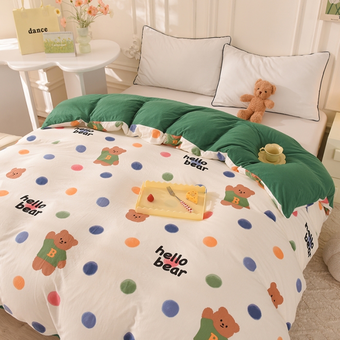 91家纺网 家纺一手货源 找家纺 甜之梦 2025新款针织棉印花单品被套 波点熊