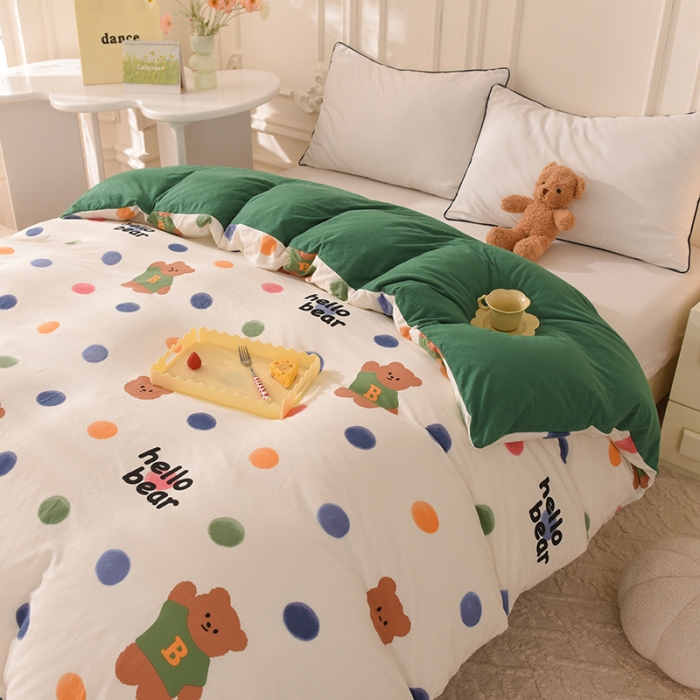 91家纺网 家纺一手货源 找家纺 甜之梦 2025新款针织棉印花单品被套 波点熊