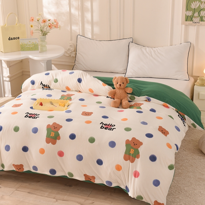 91家纺网 家纺一手货源 找家纺 甜之梦 2025新款针织棉印花单品被套 波点熊