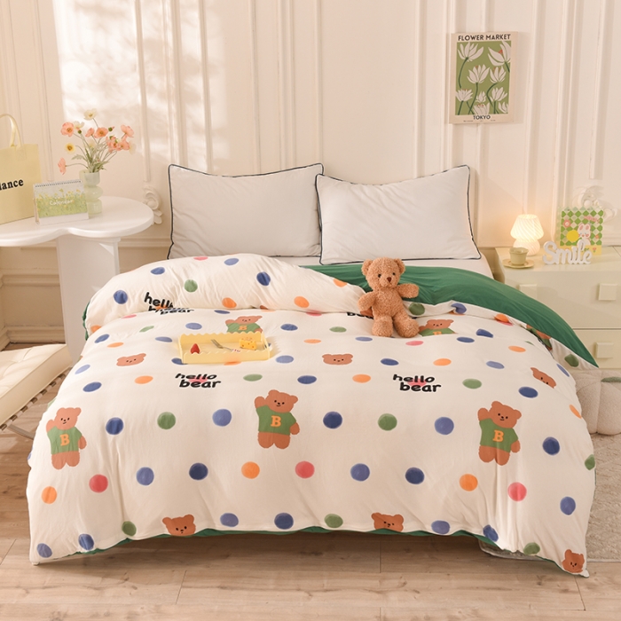 91家纺网 家纺一手货源 找家纺 甜之梦 2025新款针织棉印花单品被套 波点熊