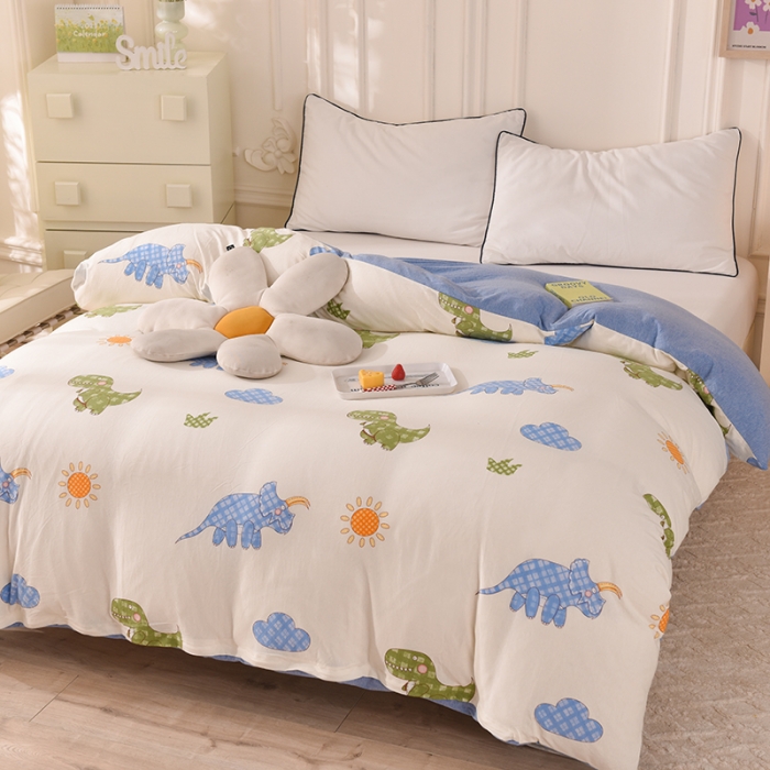 91家纺网 家纺一手货源 找家纺 甜之梦 2025新款针织棉印花单品被套 恐龙乐园