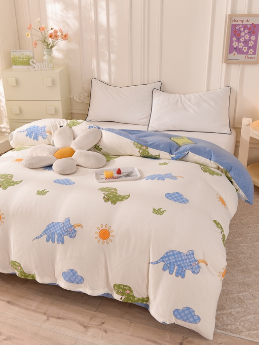 91家纺网 家纺一手货源 找家纺 甜之梦 2025新款针织棉印花单品被套 恐龙乐园