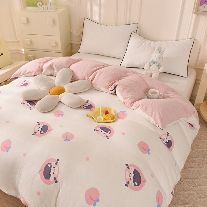 91家纺网 家纺一手货源 找家纺 甜之梦 2025新款针织棉印花单品被套 蜜桃牛奶