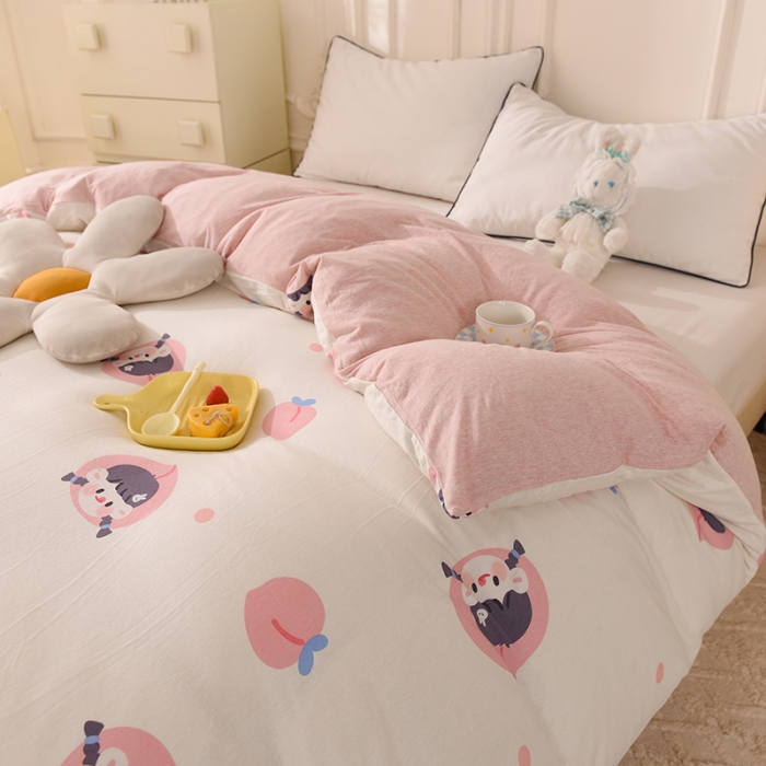 91家纺网 家纺一手货源 找家纺 甜之梦 2025新款针织棉印花单品被套 蜜桃牛奶