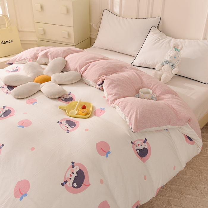 91家纺网 家纺一手货源 找家纺 甜之梦 2025新款针织棉印花单品被套 蜜桃牛奶