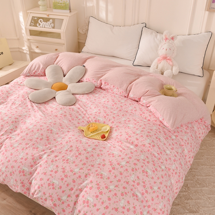 91家纺网 家纺一手货源 找家纺 甜之梦 2025新款针织棉印花单品被套 小碎花粉