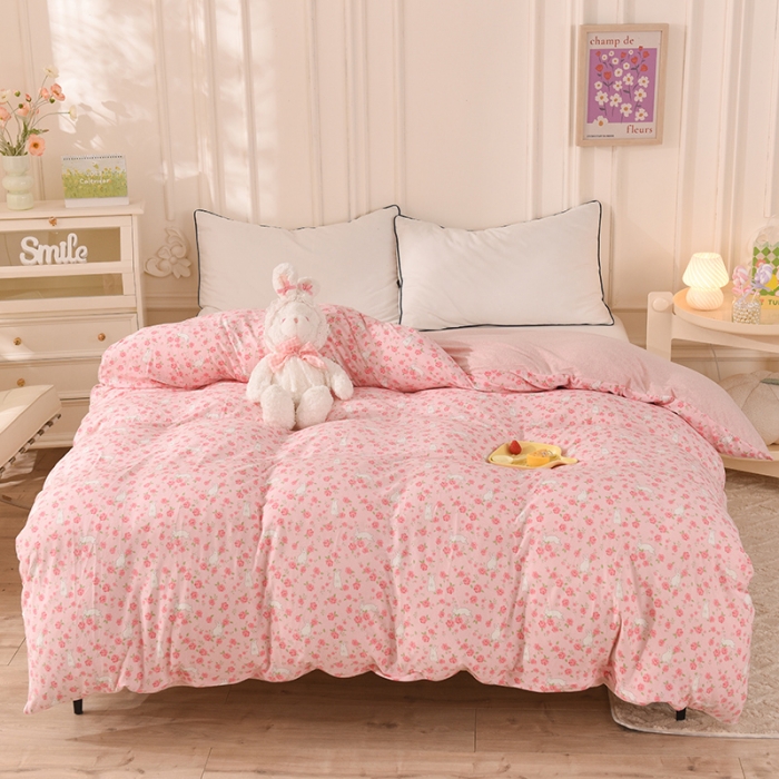 91家纺网 家纺一手货源 找家纺 甜之梦 2025新款针织棉印花单品被套 小碎花粉