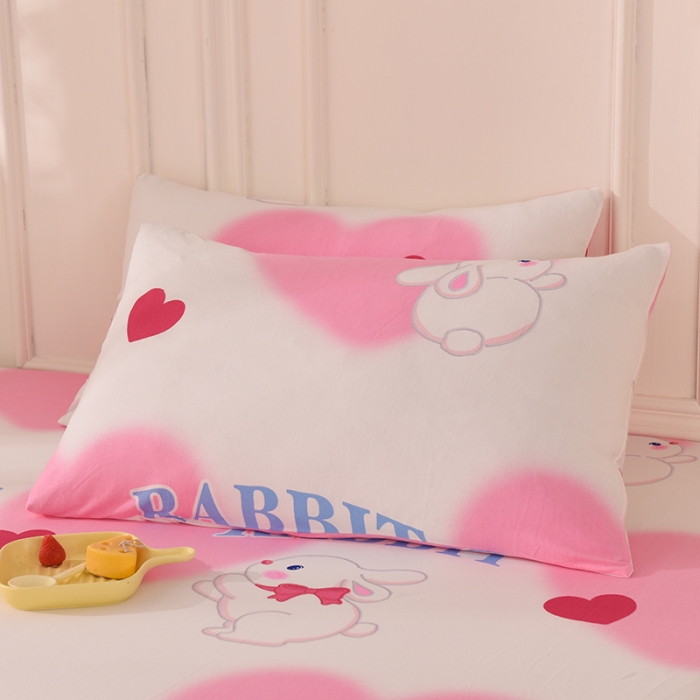 91家纺网 家纺一手货源 找家纺 甜之梦 2025新款针织棉印花单品枕套 粉红爱心兔