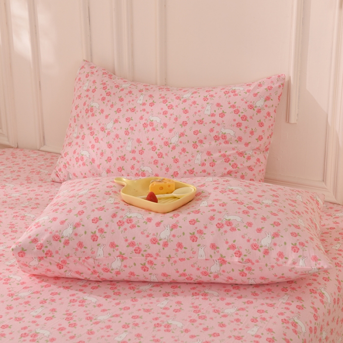 91家纺网 家纺一手货源 找家纺 甜之梦 2025新款针织棉印花单品枕套 小碎花粉