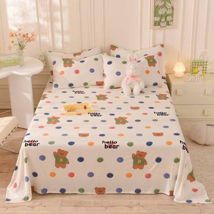 甜之梦 2025新款针织棉印花单品床单 波点熊