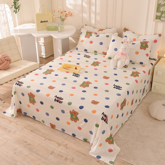 91家纺网 家纺一手货源 找家纺 甜之梦 2025新款针织棉印花单品床单 波点熊