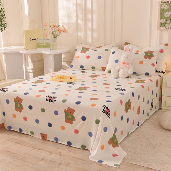 91家纺网 家纺一手货源 找家纺 甜之梦 2025新款针织棉印花单品床单 波点熊