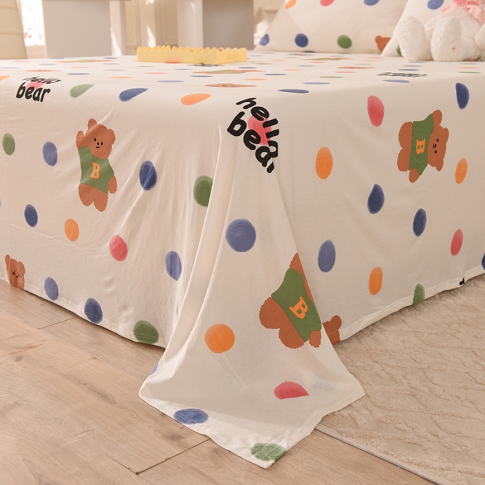 91家纺网 家纺一手货源 找家纺 甜之梦 2025新款针织棉印花单品床单 波点熊