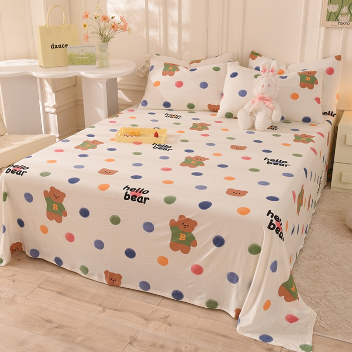 91家纺网 家纺一手货源 找家纺 甜之梦 2025新款针织棉印花单品床单 波点熊