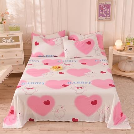 甜之梦 2025新款针织棉印花单品床单 粉红爱心兔