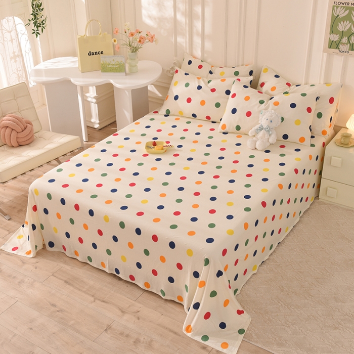 91家纺网 家纺一手货源 找家纺 甜之梦 2025新款针织棉印花单品床单 流星点点