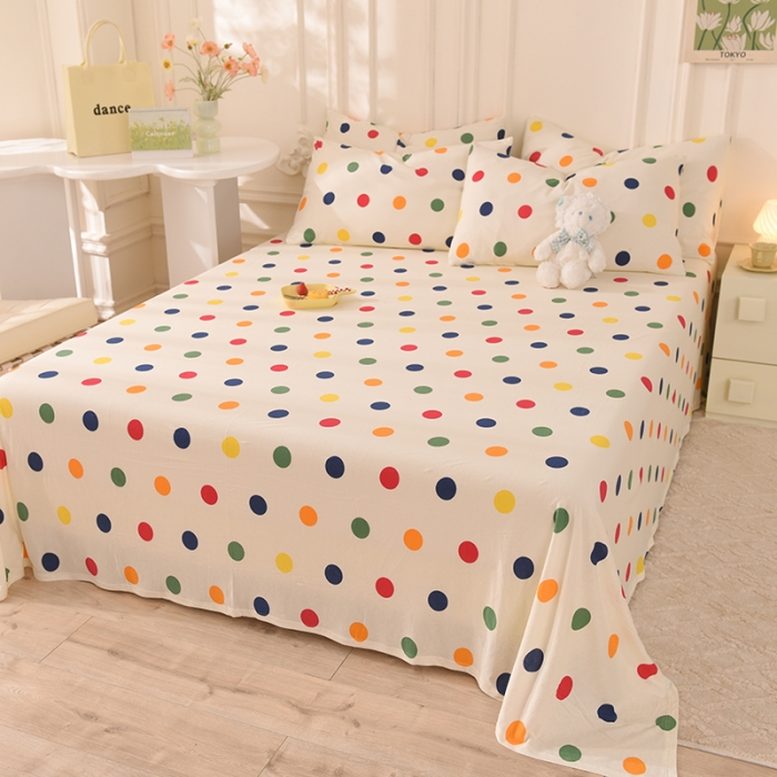 91家纺网 家纺一手货源 找家纺 甜之梦 2025新款针织棉印花单品床单 流星点点