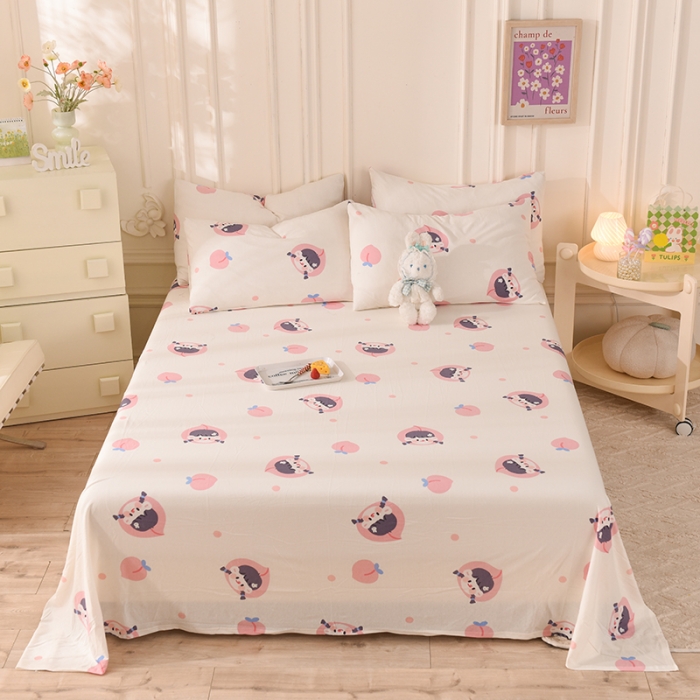 91家纺网 家纺一手货源 找家纺 甜之梦 2025新款针织棉印花单品床单 蜜桃牛奶