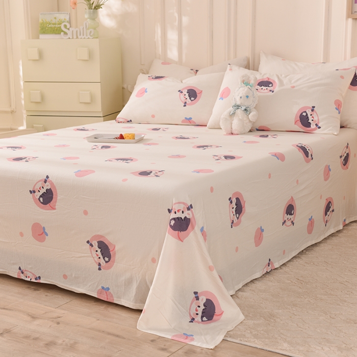 91家纺网 家纺一手货源 找家纺 甜之梦 2025新款针织棉印花单品床单 蜜桃牛奶