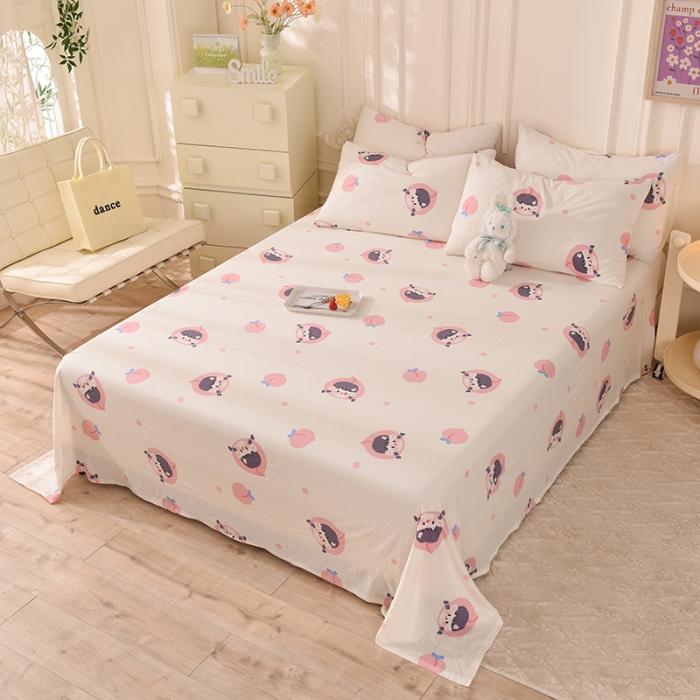 91家纺网 家纺一手货源 找家纺 甜之梦 2025新款针织棉印花单品床单 蜜桃牛奶