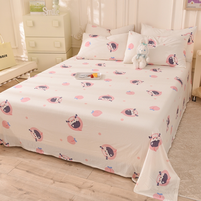 91家纺网 家纺一手货源 找家纺 甜之梦 2025新款针织棉印花单品床单 蜜桃牛奶