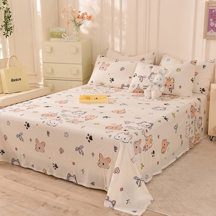 91家纺网 家纺一手货源 找家纺 甜之梦 2025新款针织棉印花单品床单 派对小兔