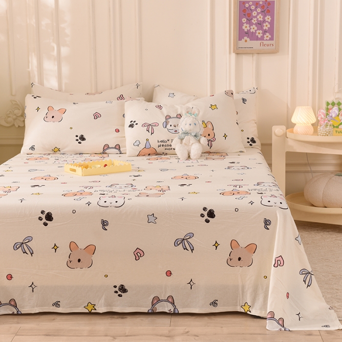 91家纺网 家纺一手货源 找家纺 甜之梦 2025新款针织棉印花单品床单 派对小兔