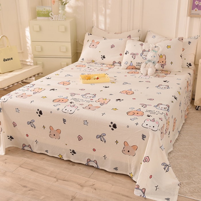 91家纺网 家纺一手货源 找家纺 甜之梦 2025新款针织棉印花单品床单 派对小兔