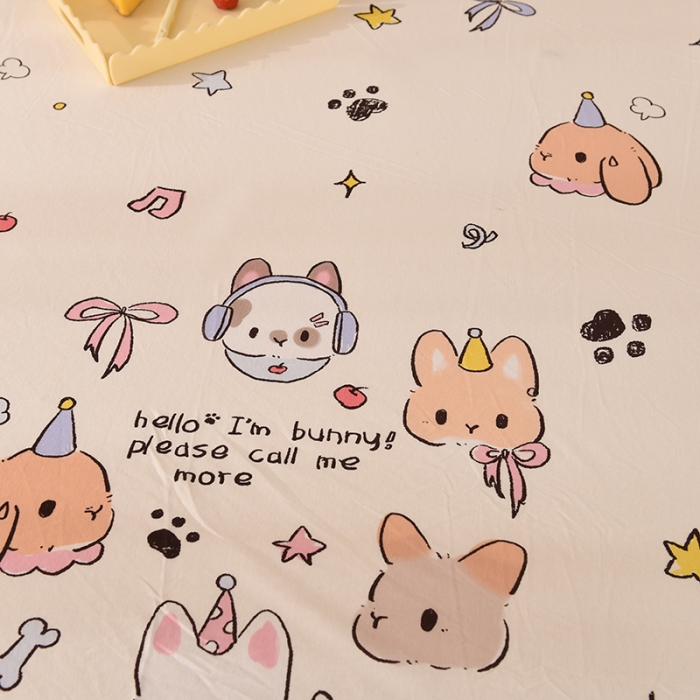 91家纺网 家纺一手货源 找家纺 甜之梦 2025新款针织棉印花单品床单 派对小兔