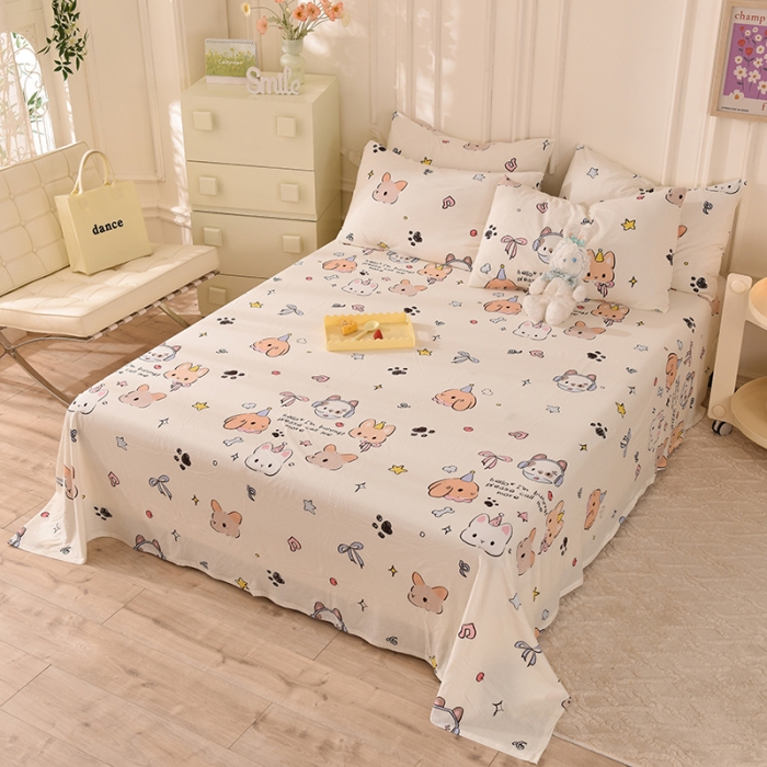 91家纺网 家纺一手货源 找家纺 甜之梦 2025新款针织棉印花单品床单 派对小兔